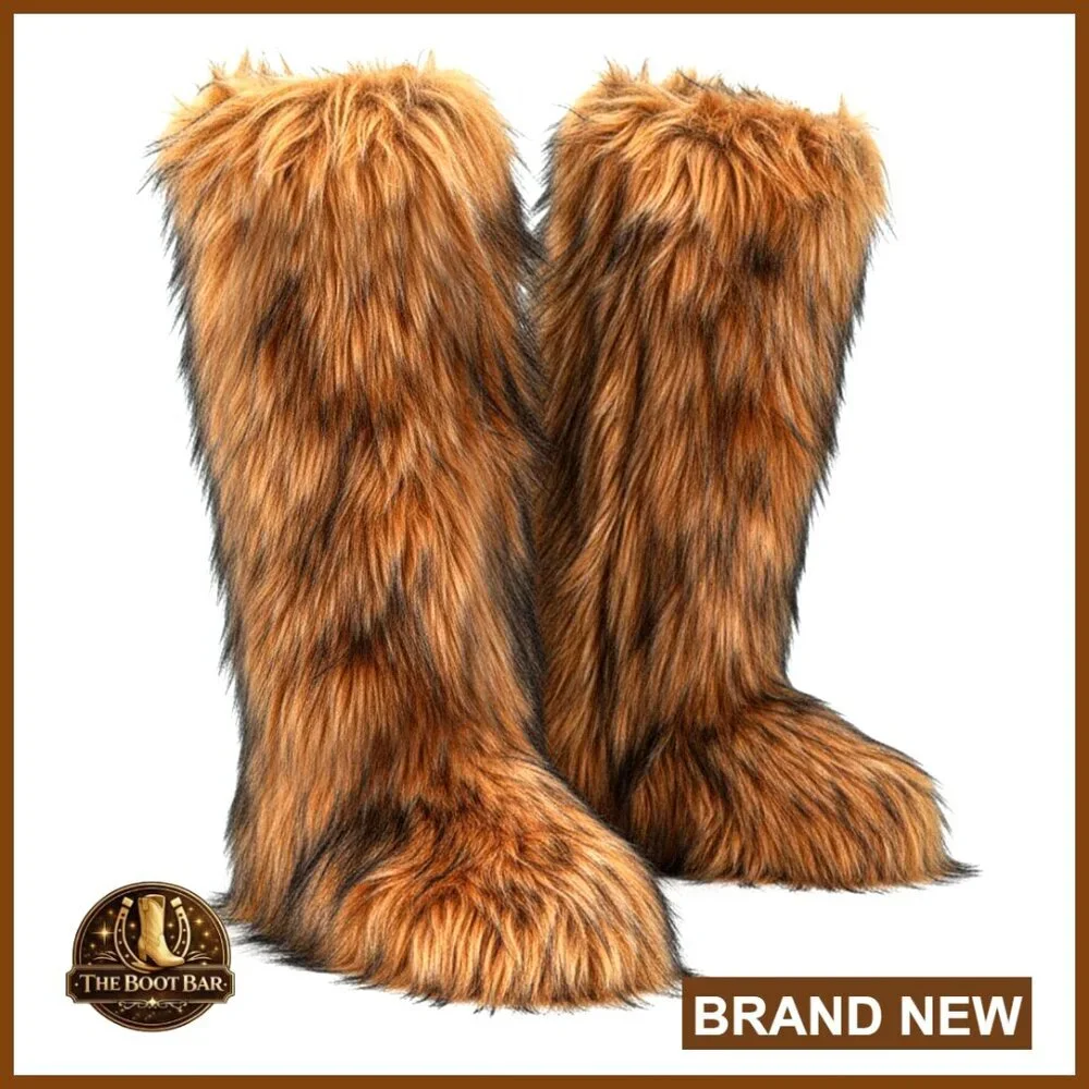 Knee-High Faux Fur Snow Boots Winter Warm Fluffy Pull-On Mukluks